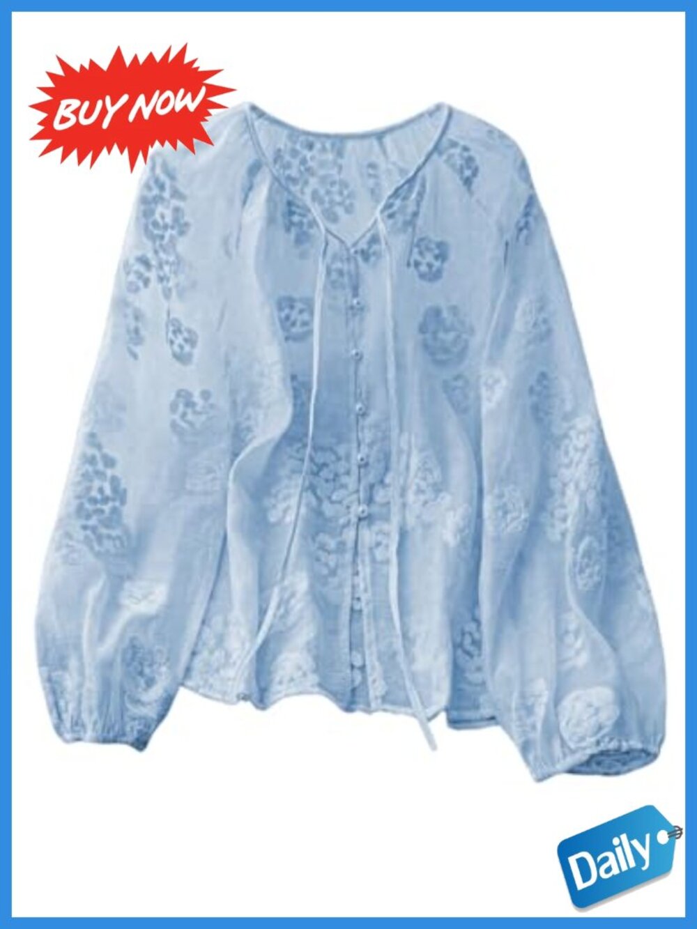 Boho Peasant Blouse Long Sleeve Floral Embroidered Tie Neck Top